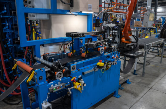 The Steelastic Double Roll Roller Die at work with a Hot Gum Edging Machine.