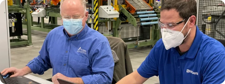 Steelastic employees training in tire component production